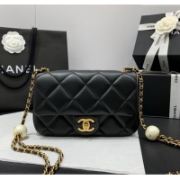 Free Shipping Chanel Lambskin Small Flap Bag with Pearls Chain AS4861 Black 2024