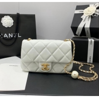 Buy Discount Chanel Lambskin Small Flap Bag with Pearls Chain AS4861 White 2024