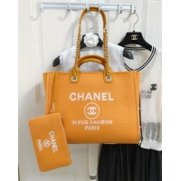 Shop Promotional Chanel Deauville Cotton & Calfskin Large Shopping Bag AS2008 Orange 2024