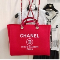 Best Price Chanel Deauville Cotton & Calfskin Large Shopping Bag AS2008 Red 2024