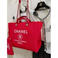 Best Price Chanel Deauville Cotton & Calfskin Large Shopping Bag AS2008 Red 2024