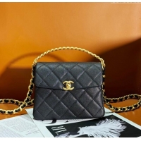 Perfect Fashion Chanel Grained Calfskin Mini Flap Bag with Top Handle AS4472 Black 2024