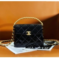 Top Quality Chanel Patent Calfskin Mini Flap Bag with Top Handle AS4472 Black 2024