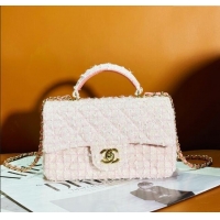 Unique Discount Chanel Tweed Mini Flap Bag with Top Handle AS2431 Light Pink 2024