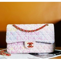 Grade Quality Chanel Tweed Medium Classic Flap Bag Yellow/Light Pink/White A01112 2024