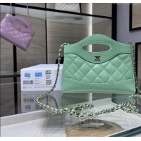 New Release Creation Chanel Shiny Lambskin East-West Mini 31 Shopping Bag AS3656 Green 2024