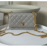 Classic Fashion Chanel Grained Calfskin Wallet On Heart Chain WOC AP2601 Grey 2024