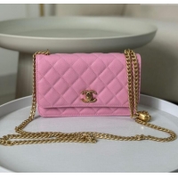 Top Quality Chanel Grained Calfskin Wallet On Heart Chain WOC AP2601 Pink 2024