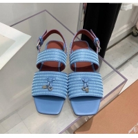 Super Quality Loro Piana Sprightly Charms Flat Sandals in Knitwear Fabrics L5062 Light Blue 2023