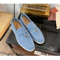 ​Inexpensive Loro Piana Summer Charms Walk Suede Loafers LP1016 Light Blue 2023