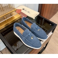 Super Quality Loro Piana Summer Charms Walk Suede Loafers LP1016 Dusty Blue 2023