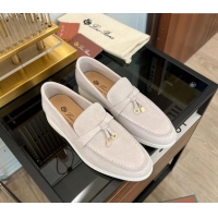 ​New Design Loro Piana Summer Charms Walk Suede Loafers LP1016 Pale Grey 2023