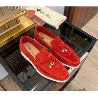 Well Crafted Loro Piana Summer Charms Walk Suede Loafers LP1016 Red 2023