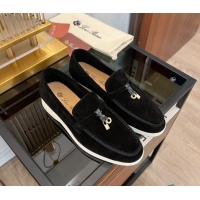 ​Luxurious Loro Piana Summer Charms Walk Suede Loafers LP1016 Black 2023