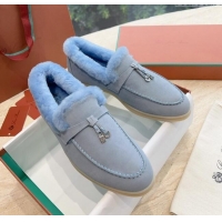 Best Price Loro Piana Summer Charms Walk Loafers with Fur LP110620 Sky Blue 2023