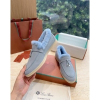 Best Price Loro Piana Summer Charms Walk Loafers with Fur LP110620 Sky Blue 2023