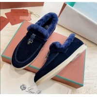 Cheap Design Loro Piana Summer Charms Walk Loafers with Fur LP110622 Deep Blue 2023