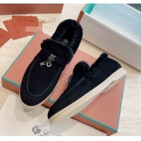 Free Shipping Loro Piana Summer Charms Walk Loafers with Fur LP110628 Black 2023