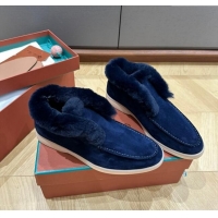 ​Good Product Loro Piana Open Walk Boots with Fur in Suede LP103113 Deep Blue 2023 Top