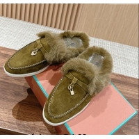 Discount LP Charms Walk Babouche Loafers with Fur in Suede LP010901 Green 2024 Top 