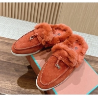 ​Promotional LP Charms Walk Babouche Loafers with Fur in Suede LP010901 Orange 2024 Top