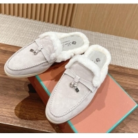 ​Trendy Design LP Charms Walk Babouche Loafers with Fur in Suede LP010901 Pale Grey/White 2024 Top 