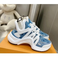 Discount Louis Vuitton Archlight Sneakers in Leather and Monogram Denim Light Blue 608014