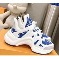 Hot Style Louis Vuitton Archlight Sneakers in Leather and Monogram Fabric Blue 608025