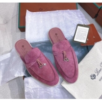 Buy New Cheap Loro Piana Suede Flat Mules 050701 Purple 2024