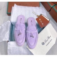 Good Quality Loro Piana Suede Flat Mules 050702 Purple 2024