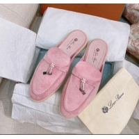 Good Quality Loro Piana Suede Flat Mules 0507 Light Pink 2024