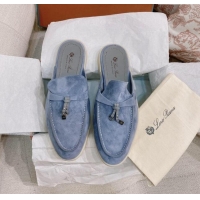 Best Price Loro Piana Suede Flat Mules 0507 Dusty Blue 2024