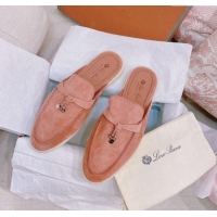 ​Promotional Loro Piana Suede Flat Mules 0507 Peachy Pink 2024