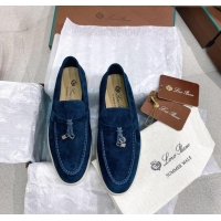 Low Cost Loro Piana Suede Flat Loafers 050704 Blue 2024