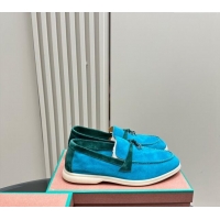 ​Fashion Show Collections Loro Piana Bicolor Suede Loafers 0606 Blue/Green 2024