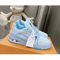 Unique Style Louis Vuitton LV Trainer Sneakers in Monogram Leather Light Blue 608031