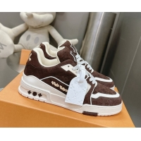 Perfect Louis Vuitton LV Trainer Sneakers in Monogram Suede Brown 608032