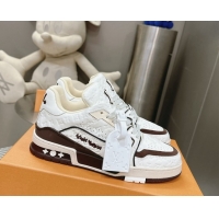 Sumptuous Louis Vuitton LV Trainer Sneakers in Monogram Leather White/Brown 608033