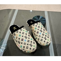 Best Grade Louis Vuitton LV Palace Slipper Flats in Monogram-printed Leather White 608035