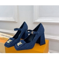 Low Price Louis Vuitton Shake Mary Janes Pumps 8.5cm in Dark Blue Denim 608036