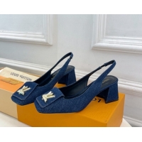 Good Taste Louis Vuitton Shake Slingback Pumps 5.5cm in Dark Blue Denim 608037