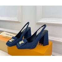 Comfortable Louis Vuitton Shake Slingback Pumps 8.5cm in Dark Blue Denim 608038