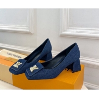 Charming Louis Vuitton Shake Low Heel Pumps 5.5cm in Dark Blue Denim 608039