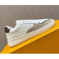 Top Grade Louis Vuitton LV Stadium Sneakers in Monogram Leather and Suede White/Grey 608042