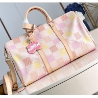 Promotional Louis Vuitton Keepall Bandouliere 45 Bag in Damierlicious Canvas N40713 Pink 2024