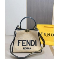 Super Quality Fendi Peekaboo Straw Bag F0618 Black 2024