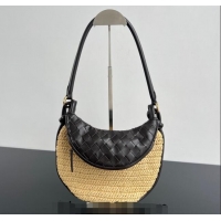 Promotional Bottega Veneta Small Gemelli Shoulder Bag in Intrecciato Leather and Straw 776764 Black