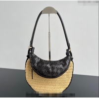 Inexpensive Bottega Veneta Small Gemelli Shoulder Bag in Intrecciato Leather and Straw 776764 Brown