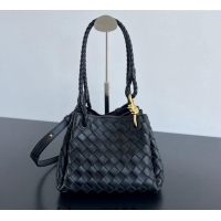 Reasonable Price Bottega Veneta Small Parachute Shoulder Bag in Intrecciato Leather 796569 Black 2024