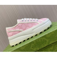 Affordable Price Gucci Tennis 1977 GG Embroidered Canvas Low-top Platform Sneakers 5cm Pink 605002